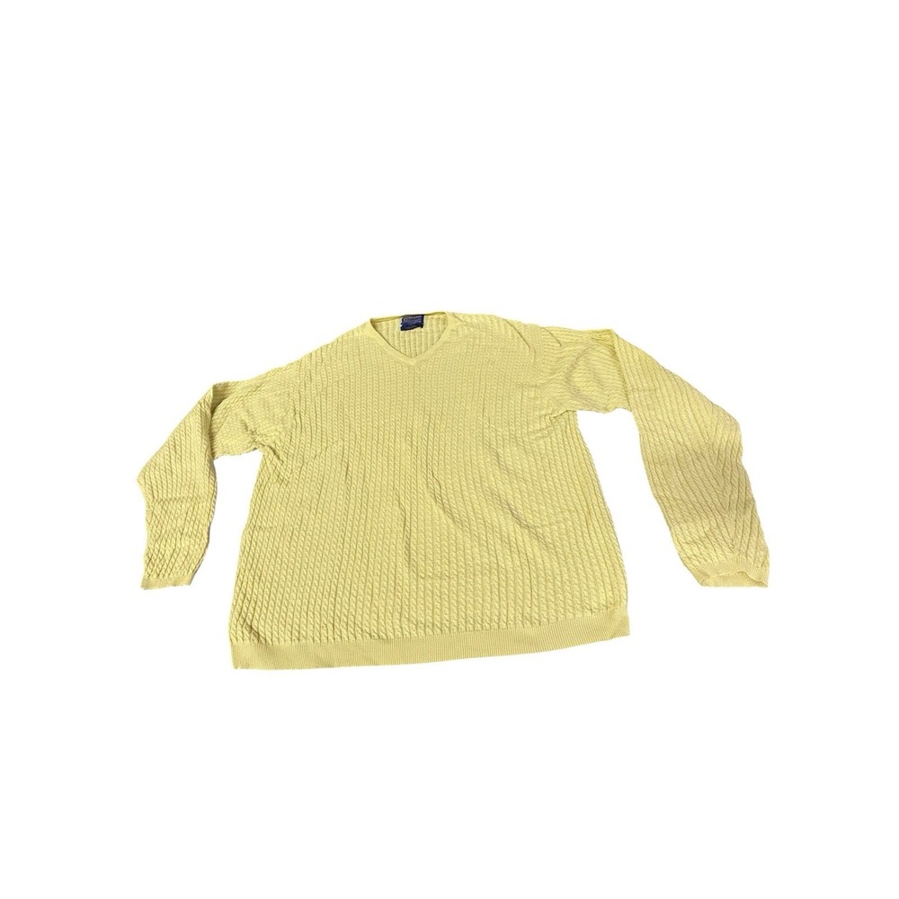 Vintage Men's Pendleton V Neck Cable Knit Sweater‎ Yellow in 100% Cotton Large